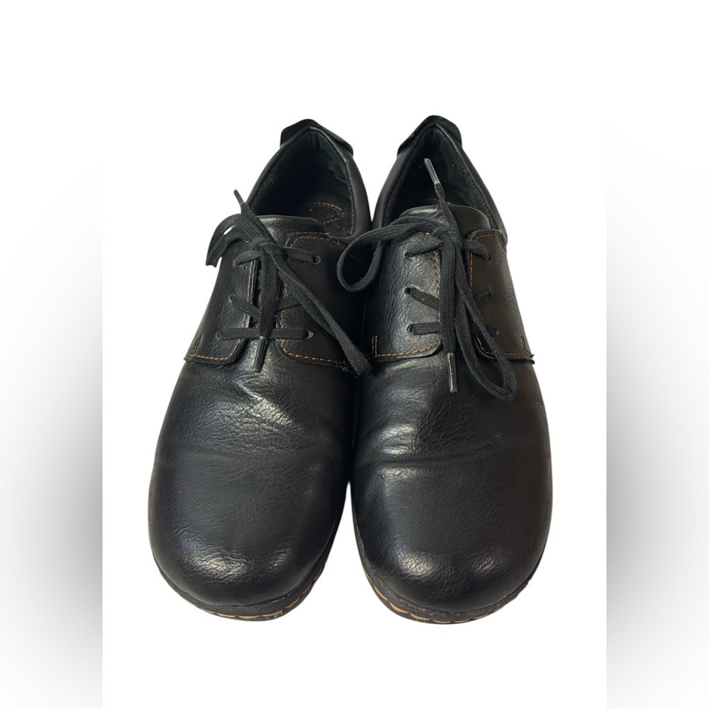 BOC BORN LEATHER WOMENS LACES UP LOAFERS OXFORDS FLATS BLACK COLOR